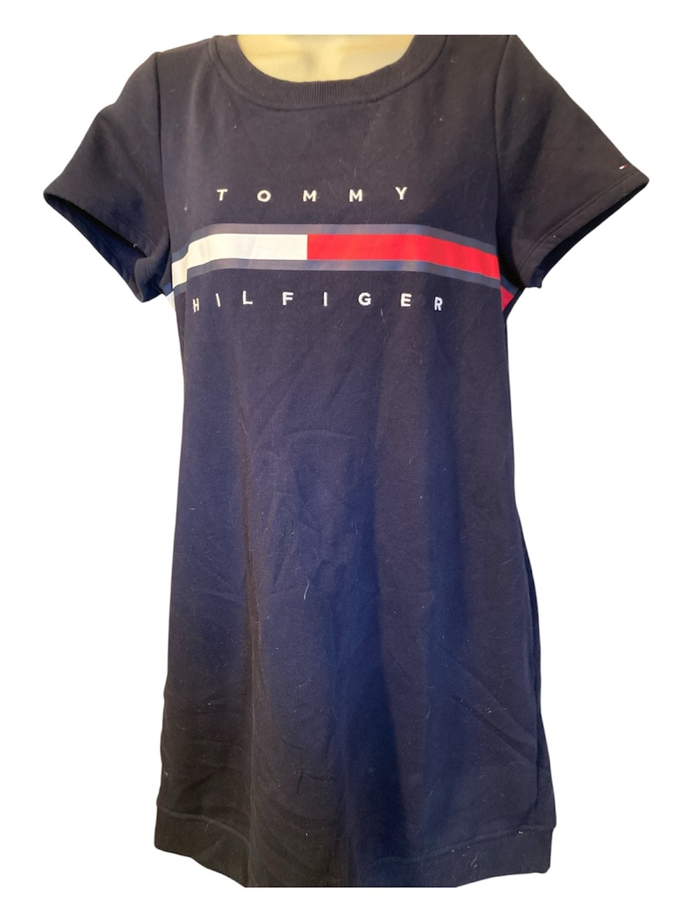 Tommy Hilfiger Navy Tee Dress with White & Red Stripe - Picture 2 of 2